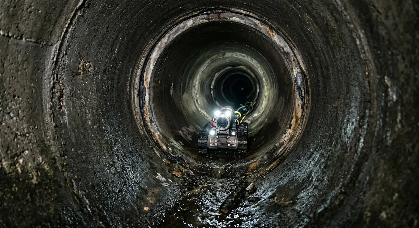 Robotic sewer camera inspecting pipe interior for Sewer Line Repair in Flowood